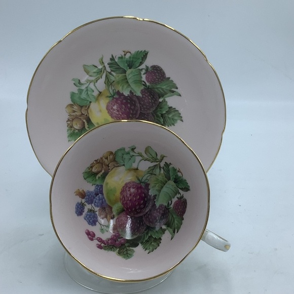 Royal Grafton England Strawberry Pale Pink Bone China Teacup and Saucer - Picture 1 of 10